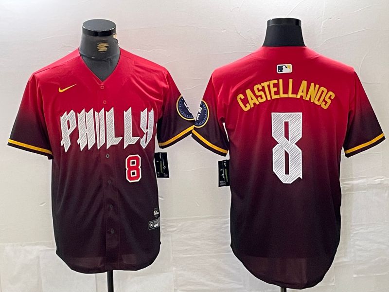 Men Philadelphia Phillies 8 Castellanos Red City Edition Nike 2024 MLB Jersey style 3